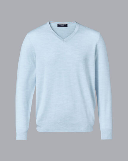 Merino V-Neck Sweater - Light Blue
