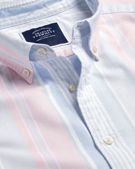 Button-Down Collar Stretch Washed Oxford Wide Stripe Shirt - Light Pink