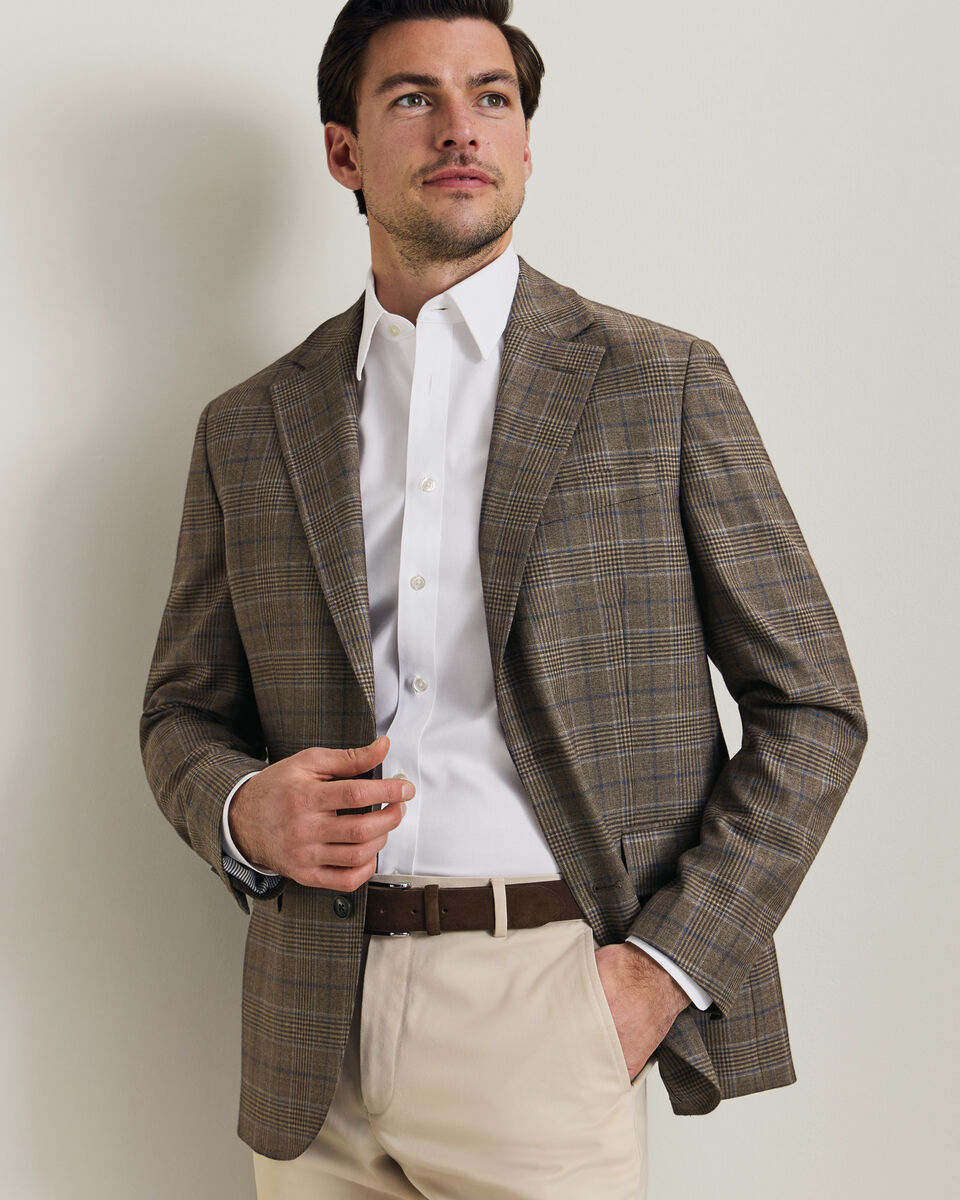 Lightweight Wool Check Jacket - Mocha