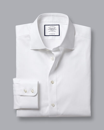 Semi-Cutaway Collar Egyptian Cotton Hampton Weave Shirt - White