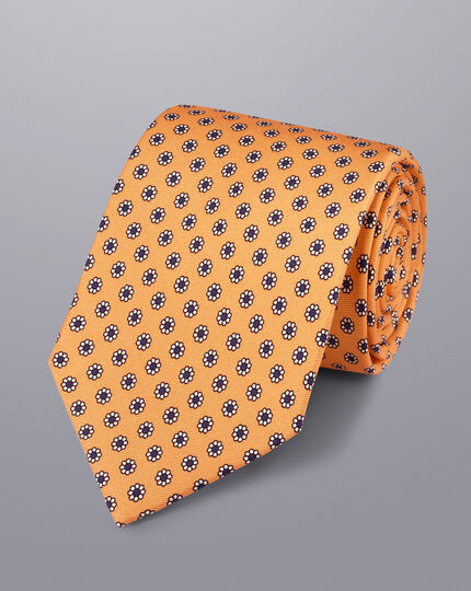 Mini Floral Print Silk Tie - Orange