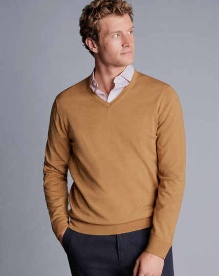 Merino V-Neck Sweater - Gold