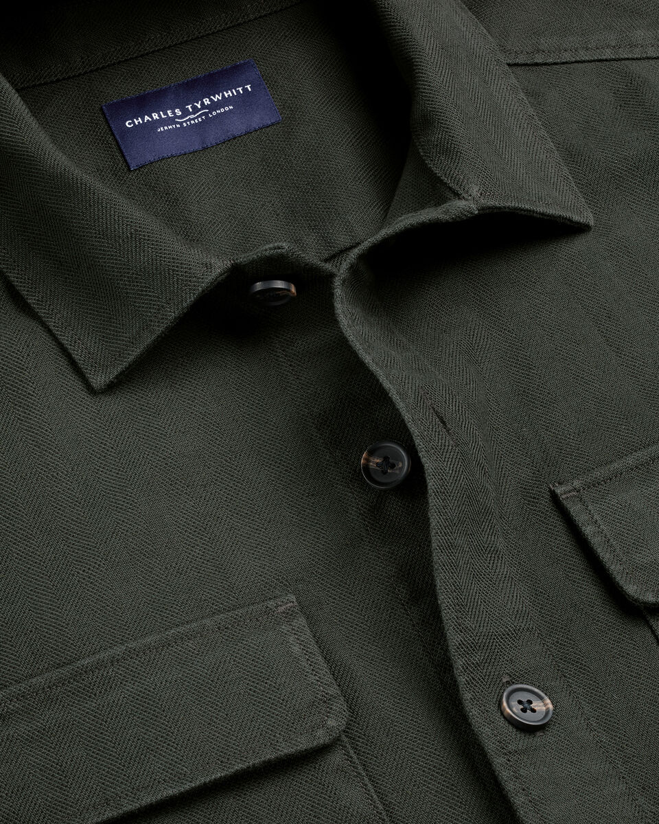 Herringbone Overshirt - Khaki Green