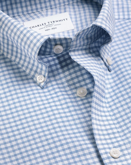 Non-Iron Stretch Oxford Check Shirt - Mid Blue