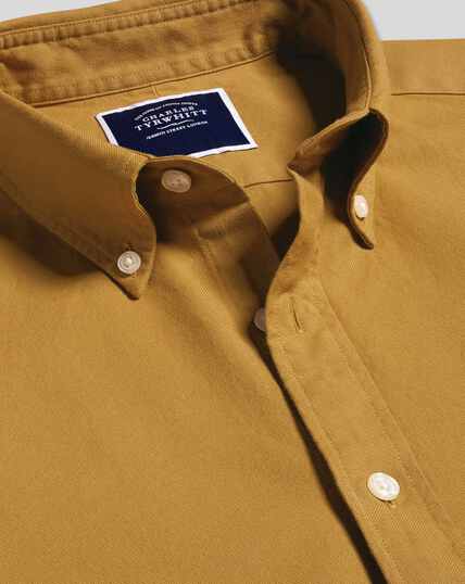 Button-Down Collar Washed Oxford Shirt - Mustard