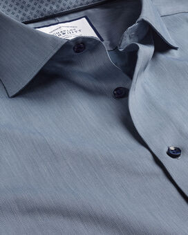 Semi-Spread Collar Twill Shirt with Printed Trim - Steel Blue