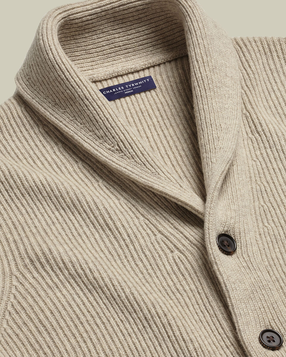 Grof Gesneden Vest Van Pure Merinowol Met Sjaalkraag - Havermoutkleur