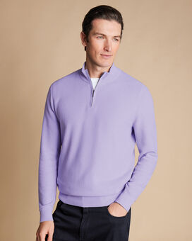Honeycomb Cotton Quarter Zip Sweater - Lilac Purple