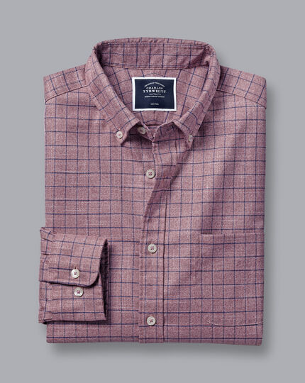 Button-Down Collar Non-Iron Twill Windowpane Check Shirt - Grape Purple