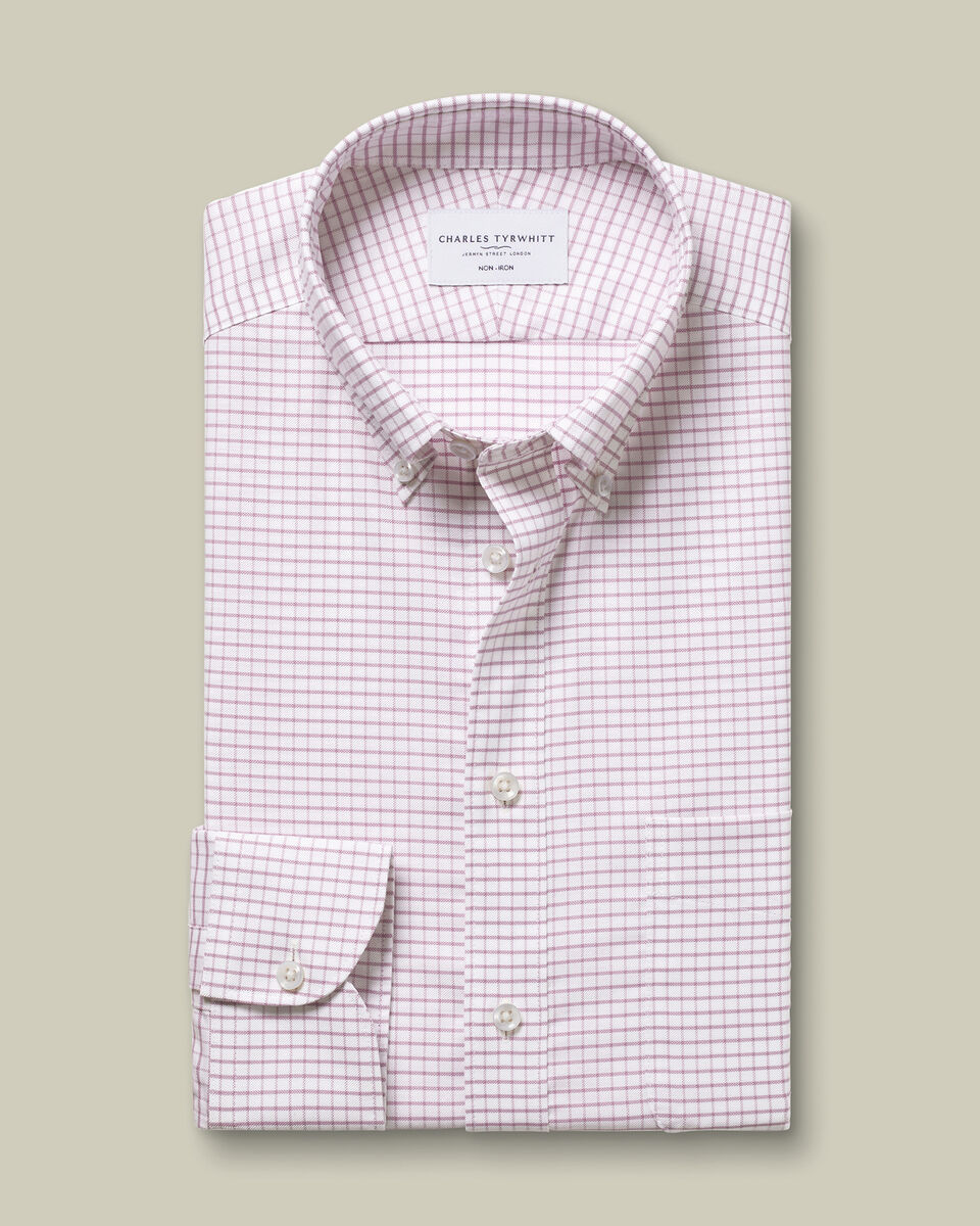 Non-Iron Stretch Oxford Check Shirt - Burgundy Red