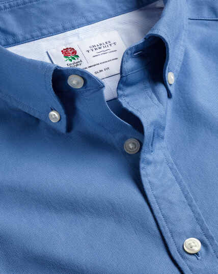 England Rugby vorgewaschenes Oxfordhemd mit Button-down-Kragen - Ozeanblau
