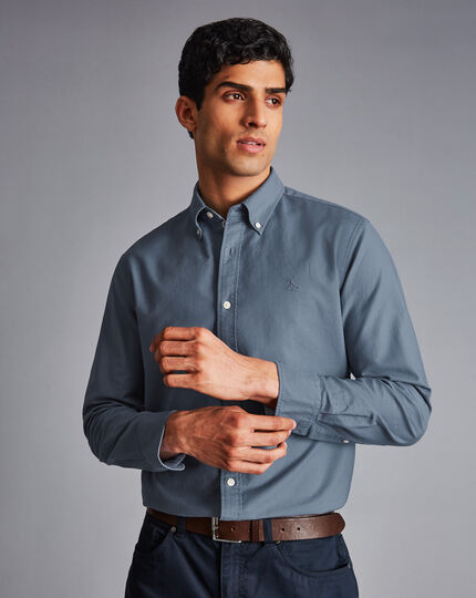 Button-Down Collar Washed Oxford Shirt - Mid Grey