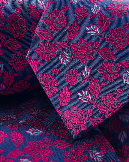 Silk English Luxury Design Tie - Cobalt Blue & Dark Pink