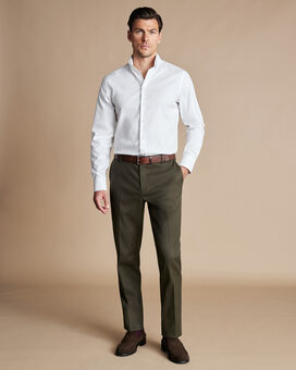 Smart Stretch Texture Trousers - Olive Green