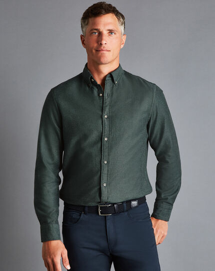 Gebürstetes Flanell-Hemd aus Dobby-Gewebe mit Button-down-Kragen und Pfeil-Motiv - Waldgrün