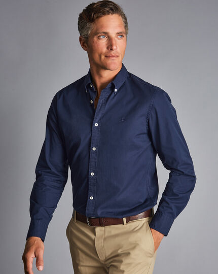 Vorgewaschenes Feintwill-Hemd Button-down Kragen - Marineblau