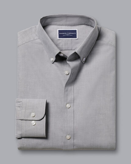 Button-Down Collar Brushed Cotton Twill Shirt - Light Grey