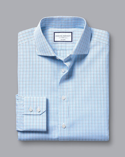 Cutaway Collar Non-Iron Fine Line Check Shirt -Ocean Blue 