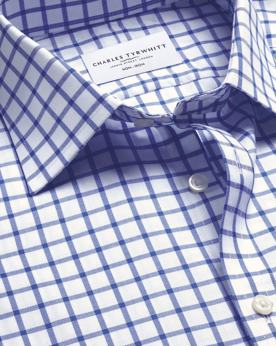 Non-Iron Twill Check Shirt - Cobalt Blue
