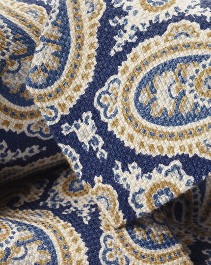 Italian Paisley Print Silk Tie - Indigo Blue & Ocean Blue