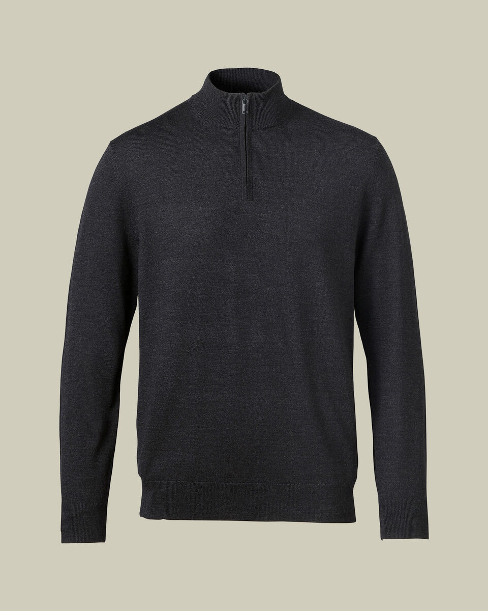 Pull &agrave; col zipp&eacute; en m&eacute;rinos - Anthracite fonc&eacute;