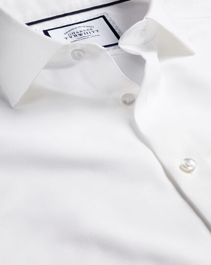 Semi-Cutaway Collar Non-Iron Cotton Linen Shirt - White