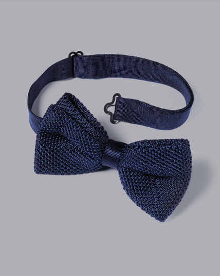 Silk Knitted Bow Tie - Navy