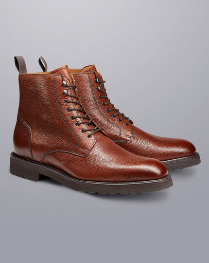 Grain Leather Boots - Chestnut Brown