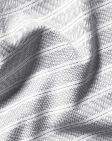Jacquard Stripe Cotton Polo - Light Grey