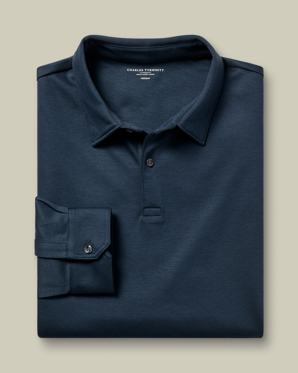 Polo &eacute;l&eacute;gant en coton &agrave; manches longues - Bleu P&eacute;trole
