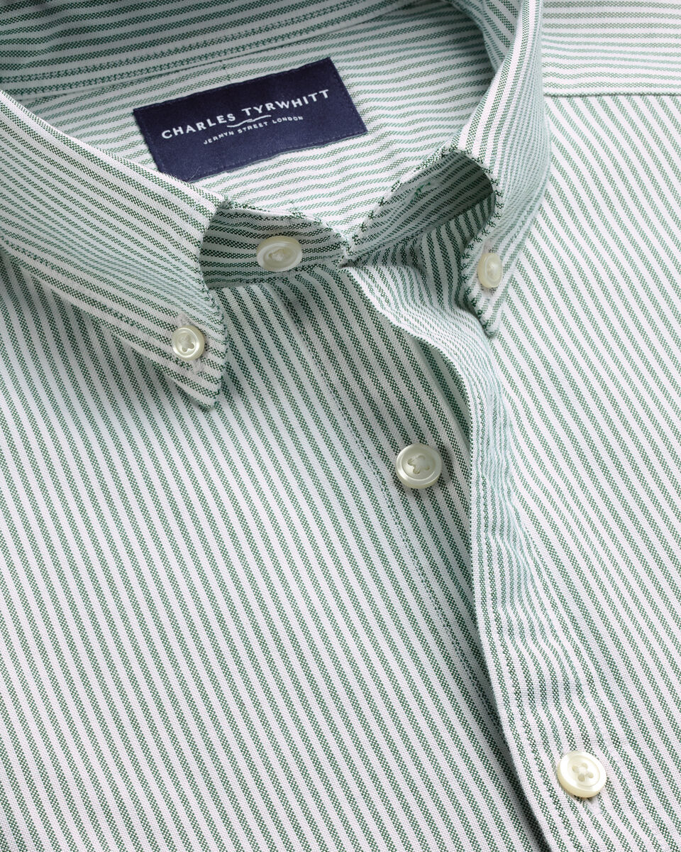Button-Down Stretch Washed Stripe Oxford Shirt - Green