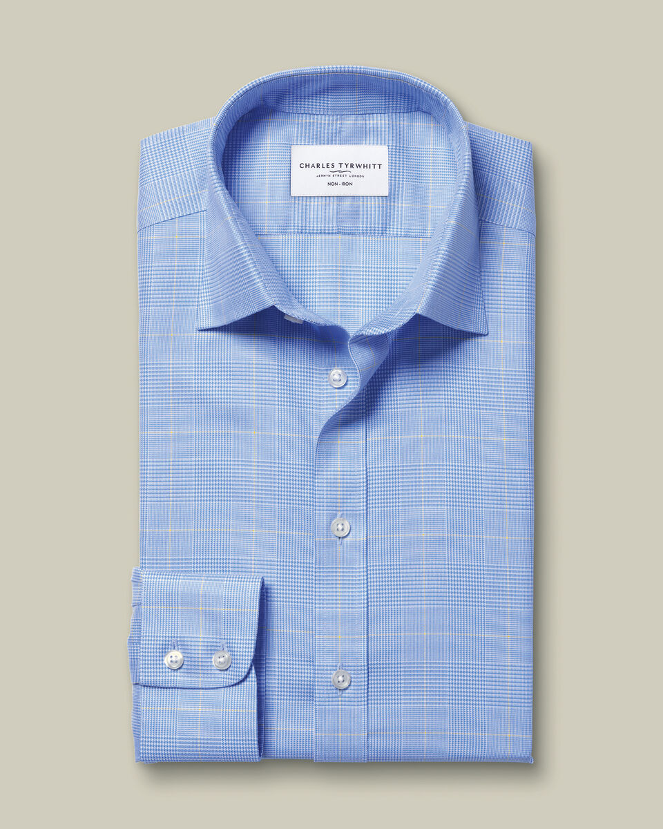 Chemise &Agrave; Carreaux Prince-De-Galles Sans Repassage - Bleu Oc&eacute;an
