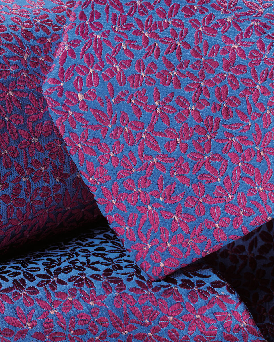 Silk Floral Tie - Cornflower Blue & Pink