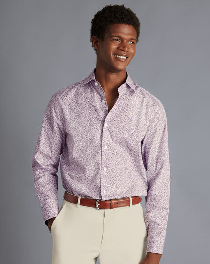 Made with Liberty Fabric Ditsy Print Semi-Spread Collar Shirt - Purple