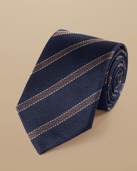 Krawatte aus Seide mit Streifen - Französisches Blau & Camel