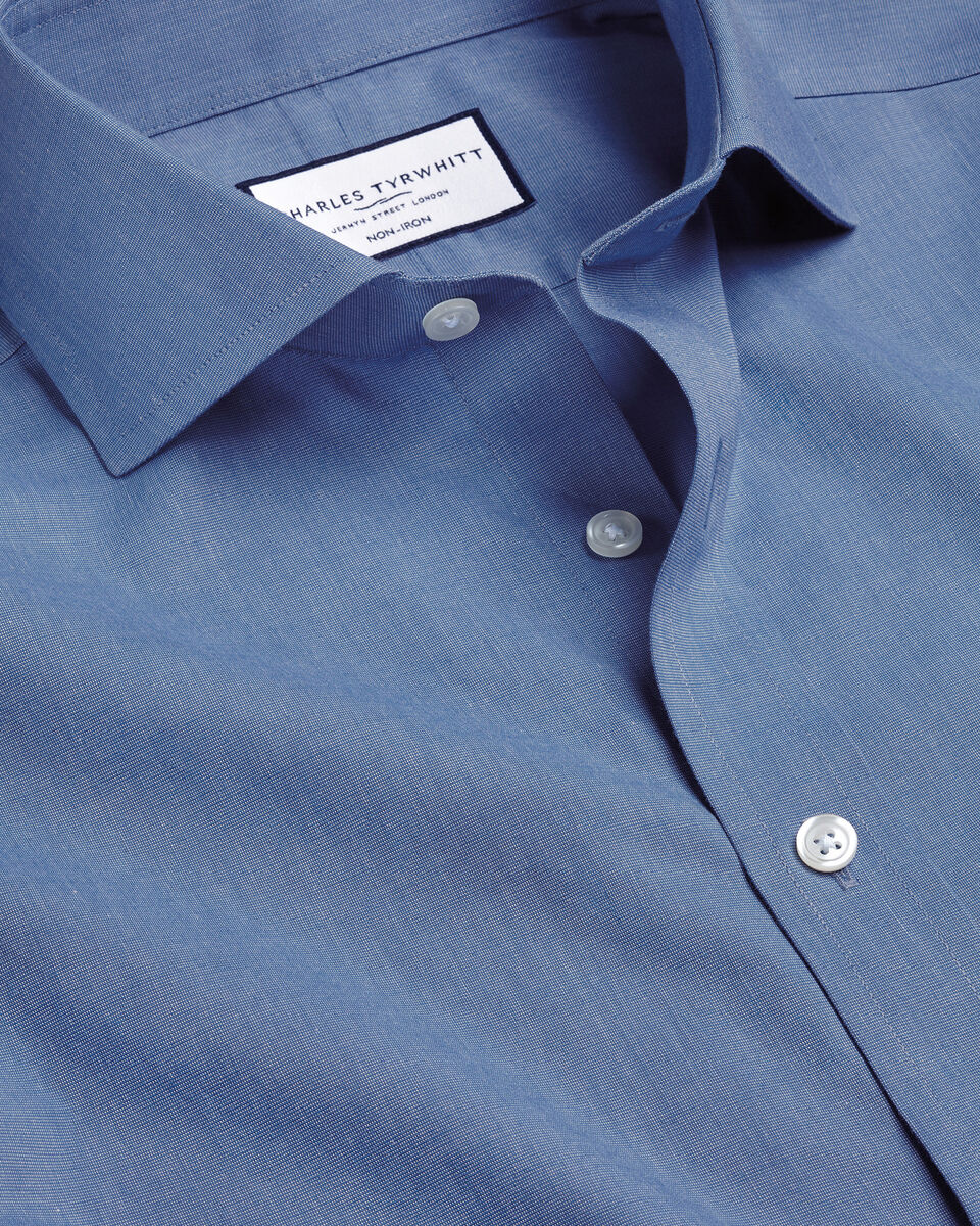 Cutaway Collar Non-Iron Poplin Shirt - Indigo Blue | Charles Tyrwhitt