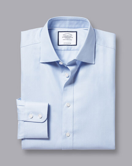 Semi-Spread Collar Egyptian Cotton Link Weave Shirt - Cornflower Blue