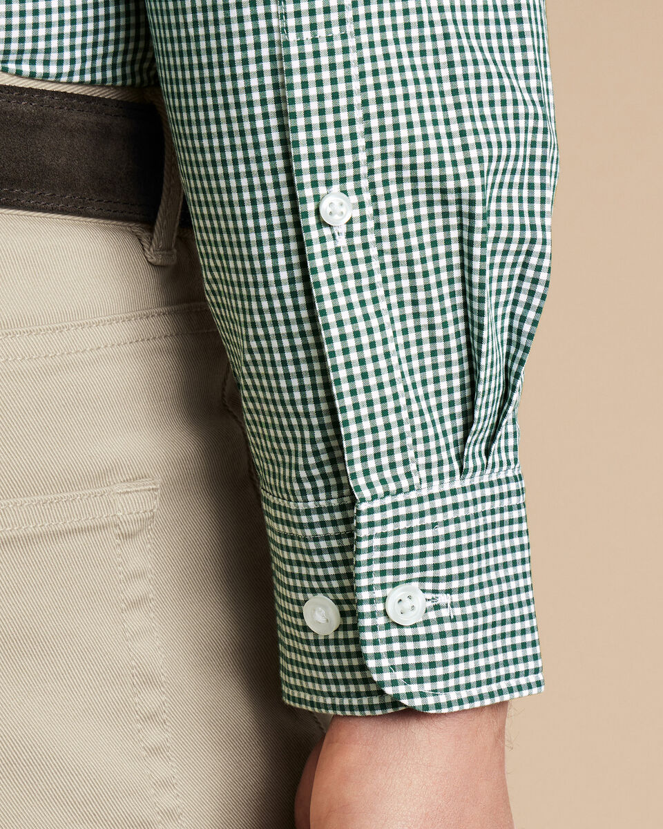 Button-Down Collar Non-Iron Stretch Poplin Gingham Shirt - Green