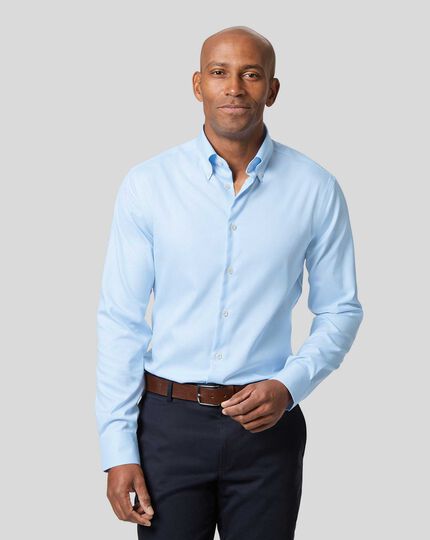Button-Down Collar Non-Iron Gingham Check Shirt - Sky Blue
