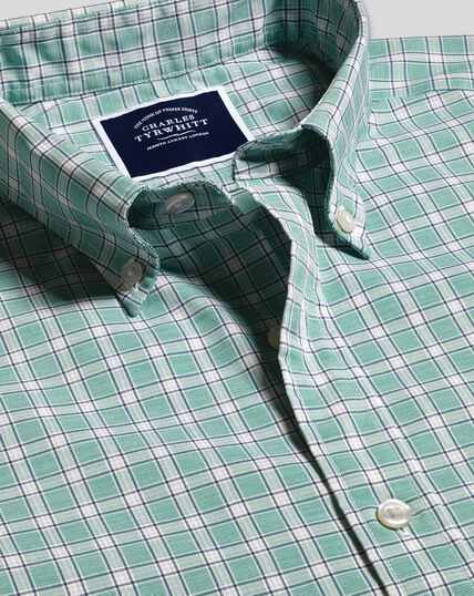Bügelfreies Popeline-Hemd aus Fil-à-Fil-Stretchgewebe mit Button-down-Kragen und Karos - Grün