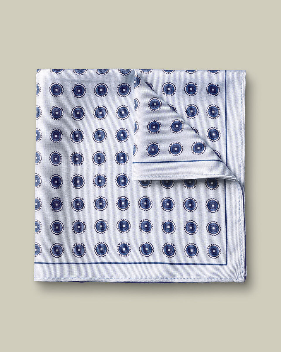 Silk Medallion Print Pocket Square - Light Blue