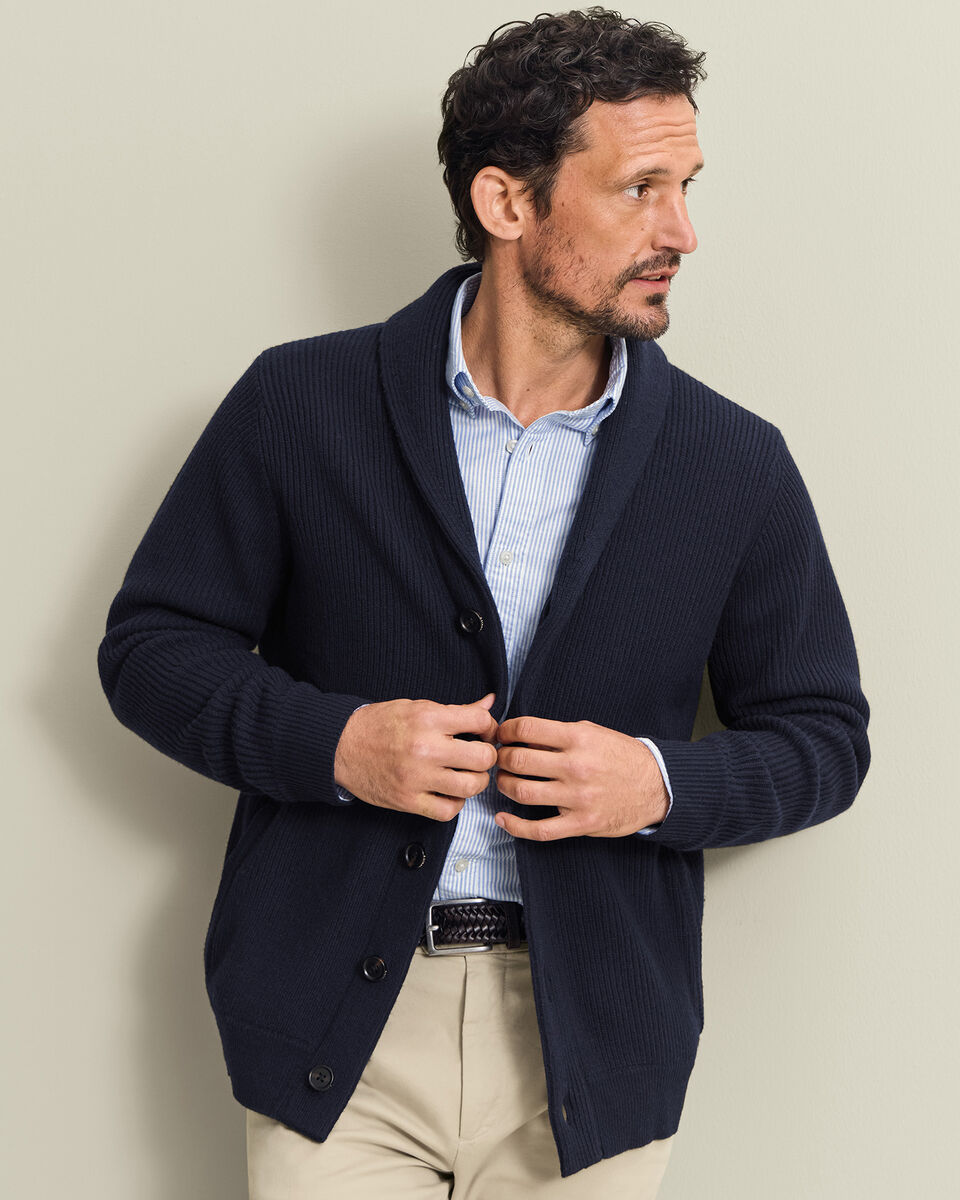 Grof Gesneden Vest Van Pure Merinowol Met Sjaalkraag - Marineblauw