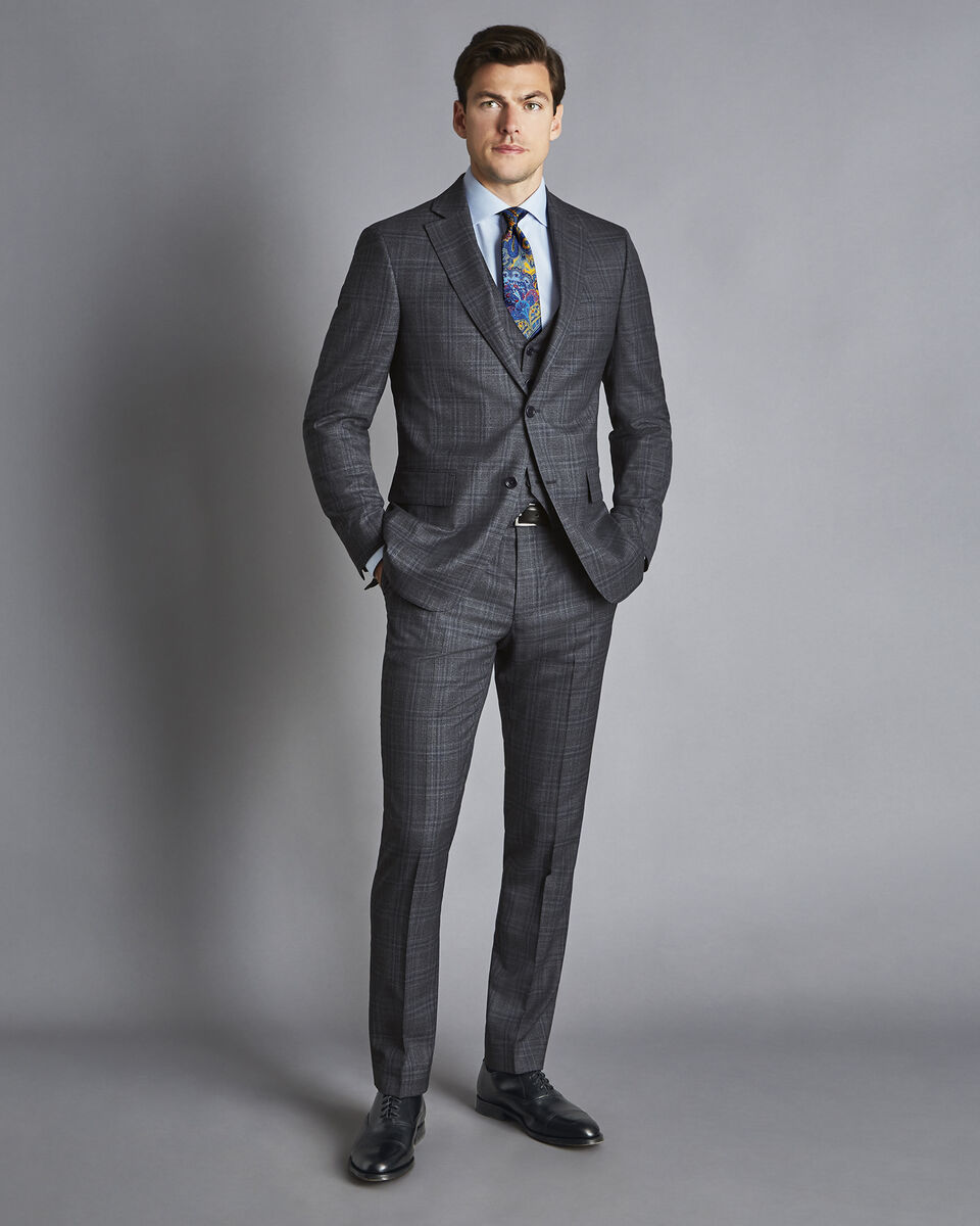 Ultimate Performance Prince of Wales Check Suit - Steel Blue | Charles ...
