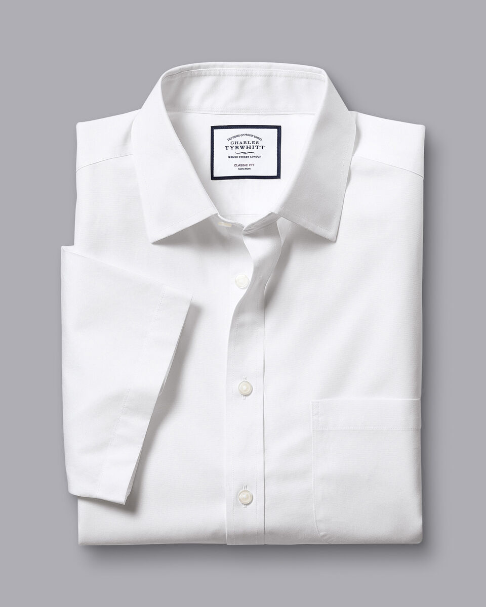 Non-Iron Poplin Short-Sleeve Shirt - White | Charles Tyrwhitt