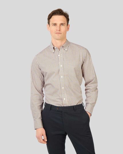Button-Down Collar Non-Iron Stretch Poplin Check Shirt - Mustard & Navy