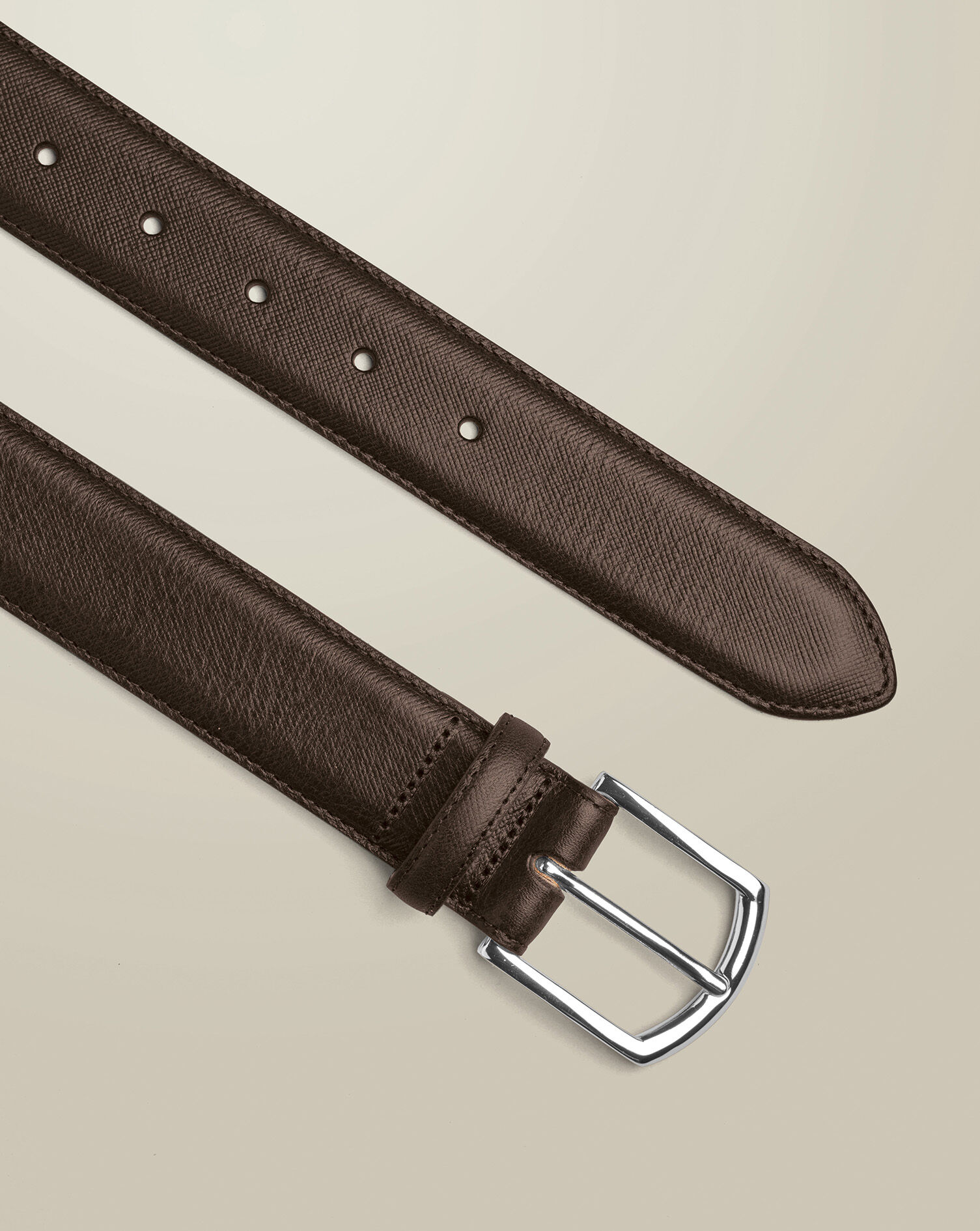 Leather Formal Saffiano Print Belt - Dark Chocolate | Charles