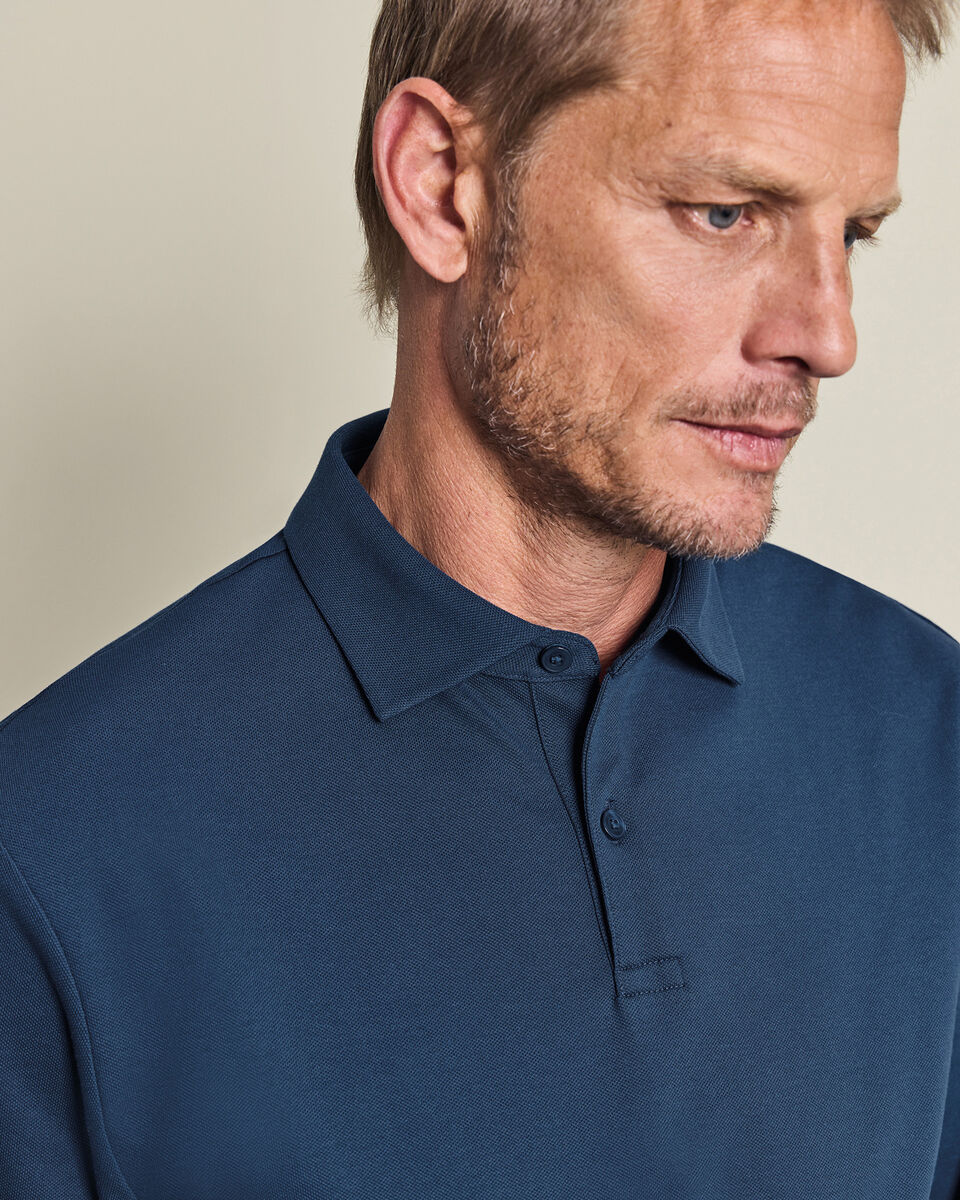 Long Sleeve Smart Pique Polo - Petrol Blue