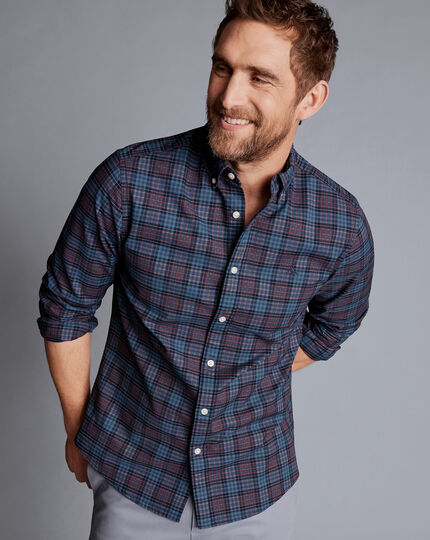 Button-Down Collar Washed Oxford Check Shirt - Blackberry