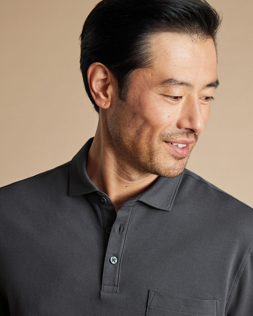 Long Sleeve Pique Polo - Charcoal Grey