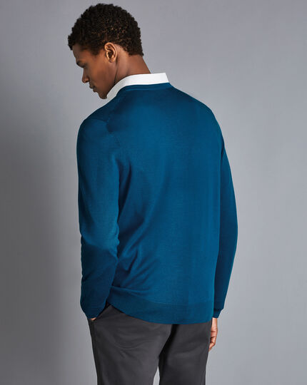 Merino V-Neck Sweater - Petrol Blue